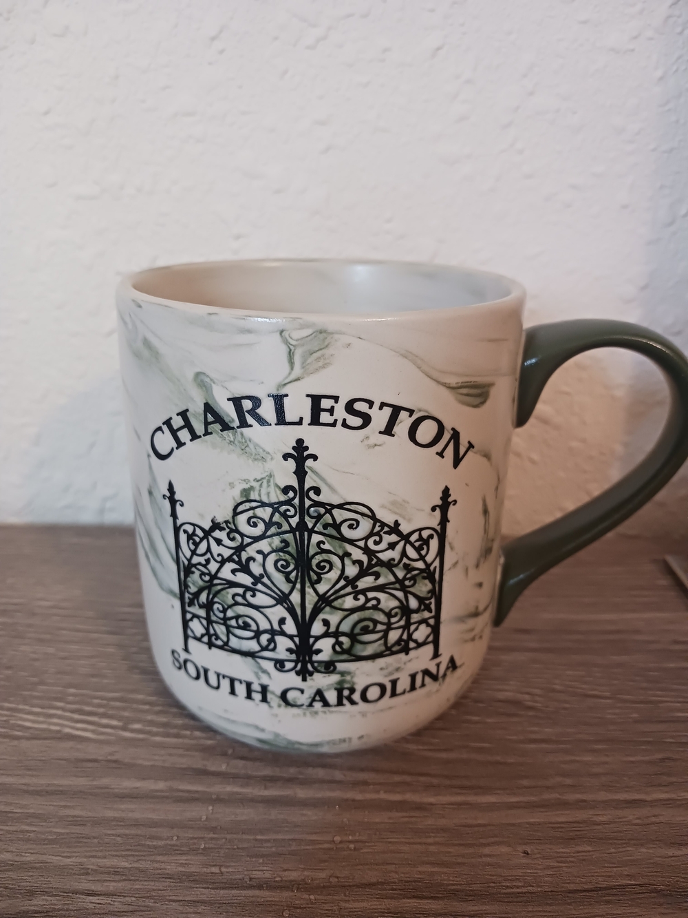 Charleston Marble-Print Ceramic Mug with Green Handle 8oz